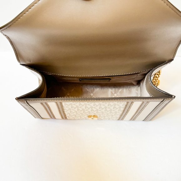 Michael Kors Whitney Medium Flap Shoulder Chain Crossbody Bag MK Vanilla Multi - Picture 13 of 16